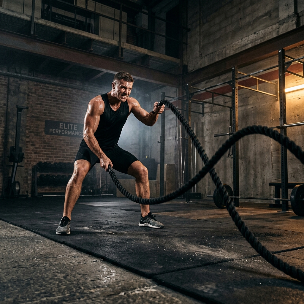 Entraînement battle ropes et cardio intense